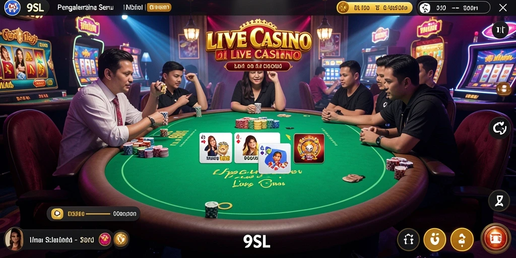 Tampilan seru gameplay Live Casino 9SL dengan dealer profesional.