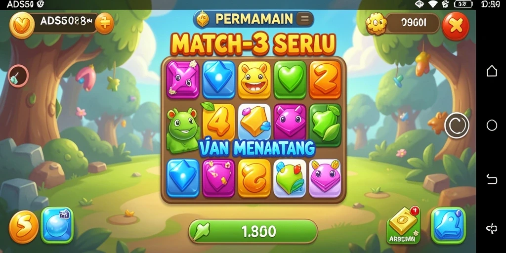 Screenshot utama ADS508 menampilkan gameplay Match-3 yang seru.