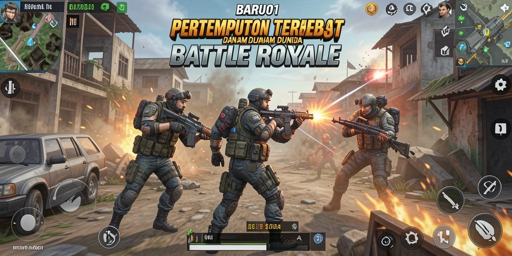 Tangkapan layar dari gameplay seru di BARU01 yang menunjukkan aksi Battle Royale.