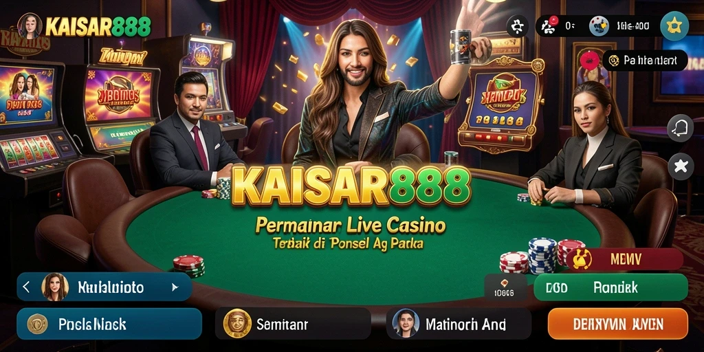 Tangkapan layar gameplay KAISAR888 yang menampilkan dealer langsung dan interaksi pemain.