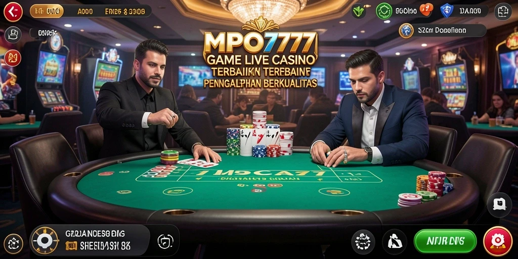 Screenshot gameplay MPO777 yang menampilkan dealer langsung dan suasana kasino.
