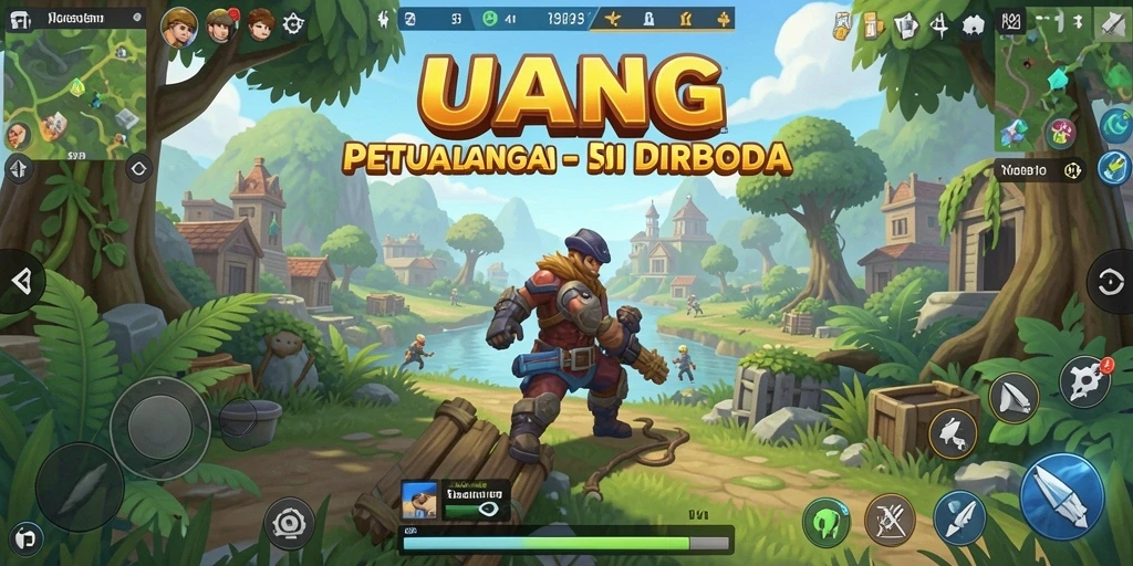 Screenshot gameplay UANG dengan pemandangan indah dunia terbuka.